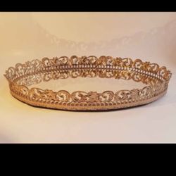 Gold Scroll Vanity Tray Hollywood Regency 1960's 13.5"