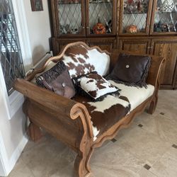 Cow Hide Desk And Love Seat Set