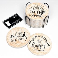 10 Drink Coasters with Holder and Bottle Opener Card, Ceramic Absorbents for Protection Coffee Table Wooden Table, Bar,Cup and Glasses, Cork Base Non-