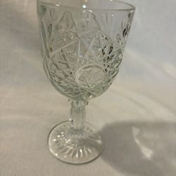 Vintage Libbey Hobstar Clear Glass Star Burst Wine Goblet. 7.25"x3.5"x3"