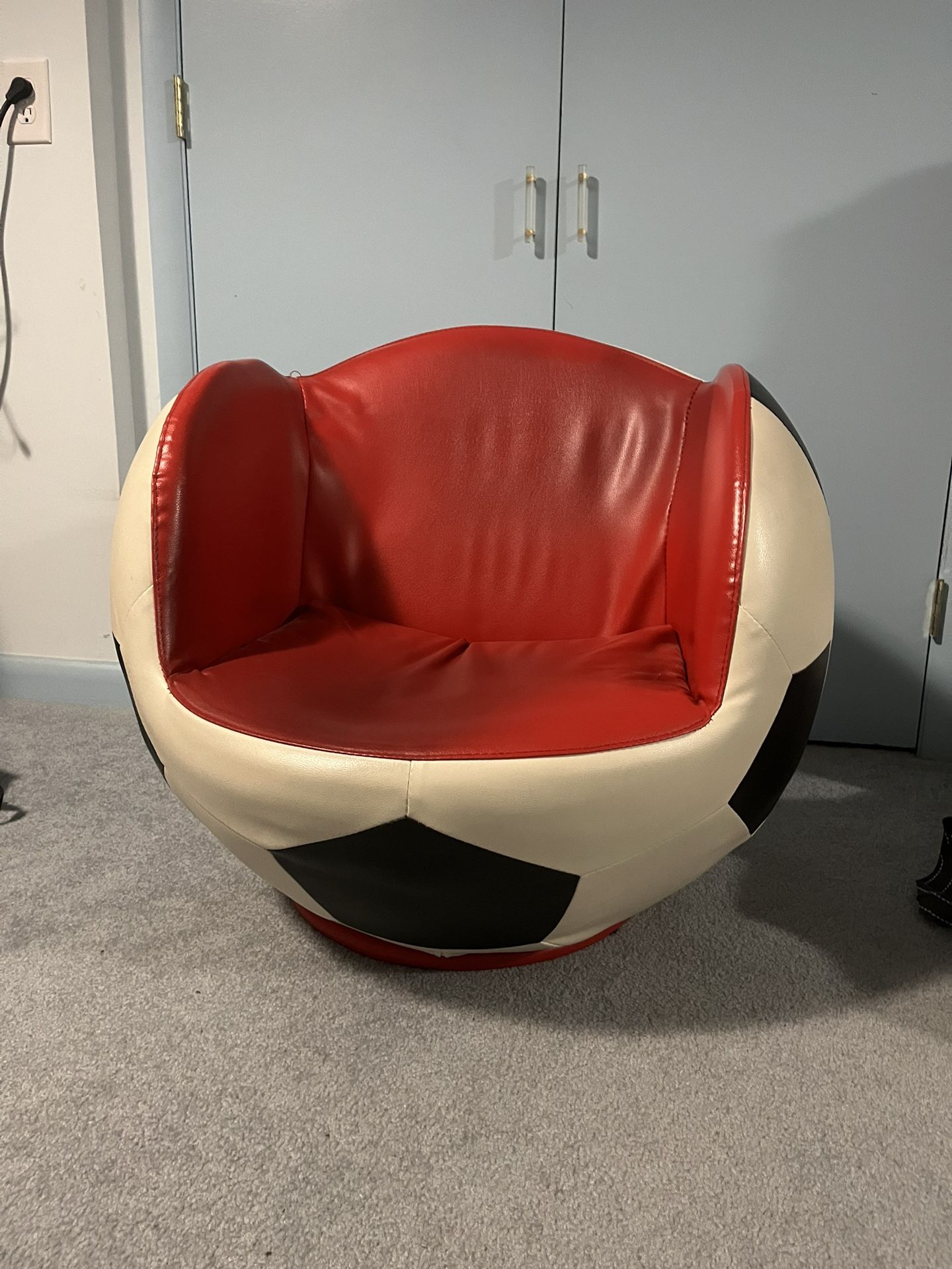 RARE Soccer Chair & Ottoman, Red/Black & White