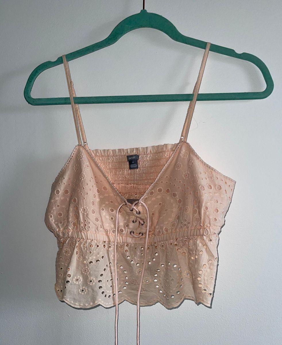 Aerie Peach Lace Crop Top