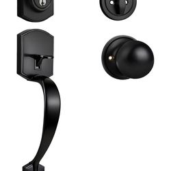 Black Front Door Lock Set,Front Door Handle Set with Deadbolt Single Cylinder Front Door Knob and Deadbolt Set, 1 Set