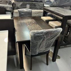Wood Table With Tile Mosaic Dining Set