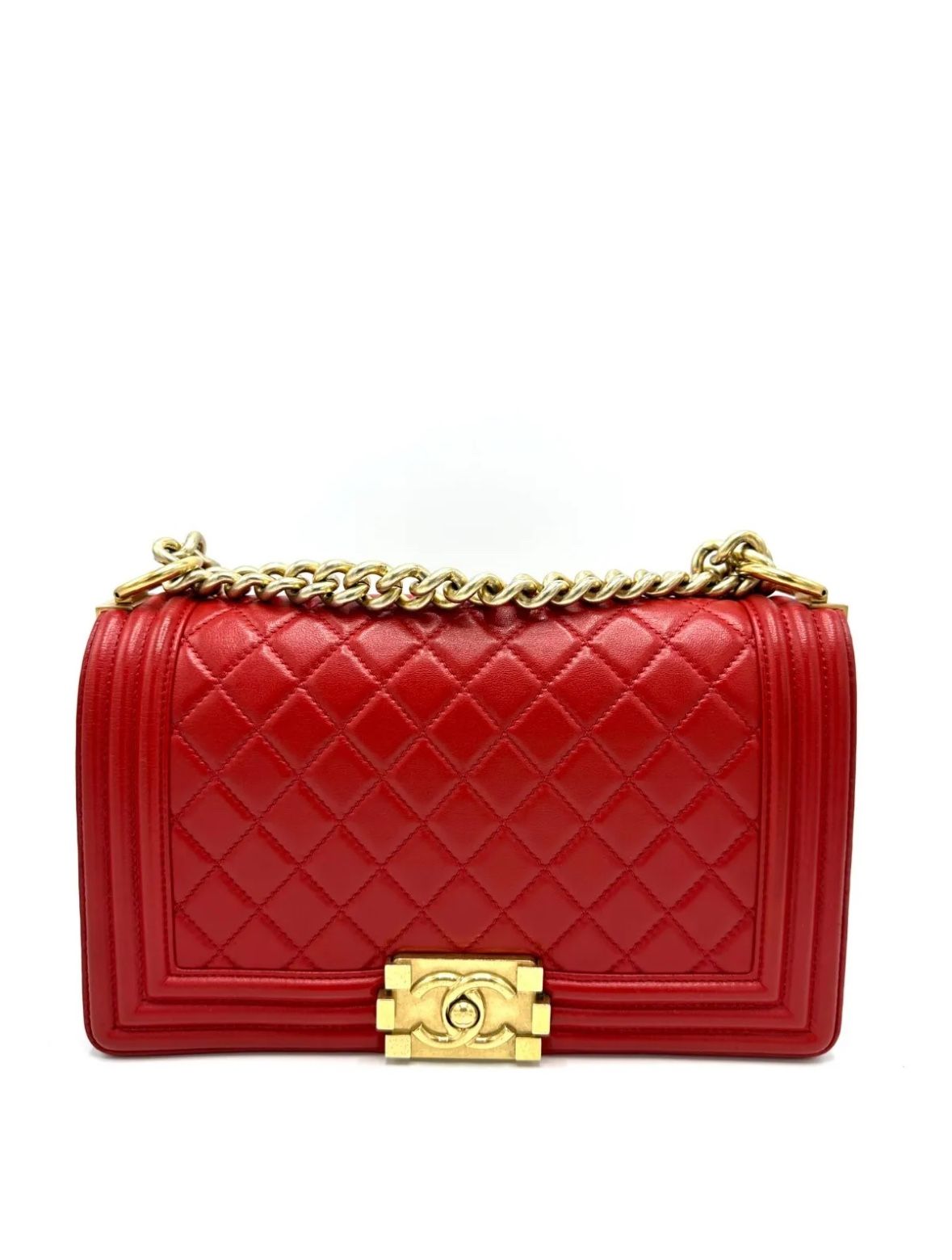 Chanel Red Lambskin GHW Medium Boy Bag