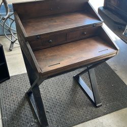 Distressed Antique Cognac and Black Wood Secretary Desk