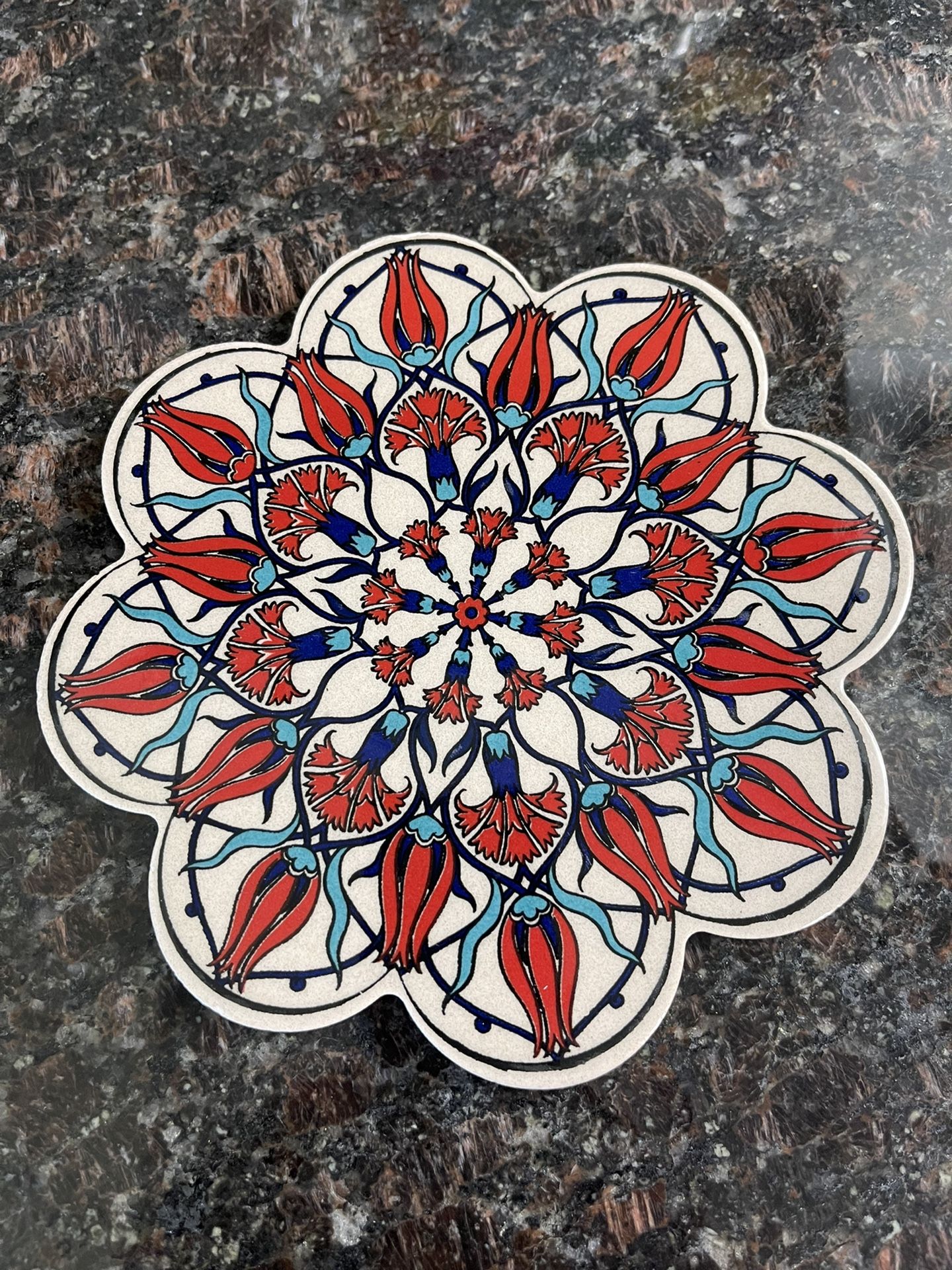 Traditional Turkish Bohemian Floral Tile Trivet 8",Ceramic Trivet,Hot Pad,Pot Holder