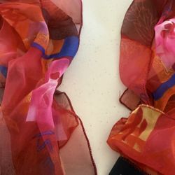 Hilliard & Hanson Silk Sheer Chiffon Scarf Red Floral Abstract Lightweight Silky Feel - New! Never Worn!