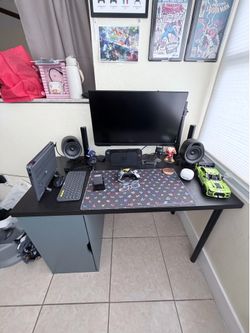 IKEA Alex Desk – Black Top with Blue-Gray Alex Drawer – $90
