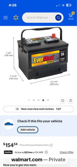 EverStart Plus Group Size 59 12V Automotive Battery, Lead Acid, Easy Installation