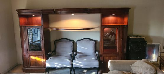 ADJUSTABLE Wood Lighted Entertainment Center Display Wall Unit Adjustable Width