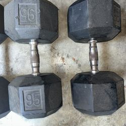 95 Lb Dumbbells Set Slight Rust On Handles 