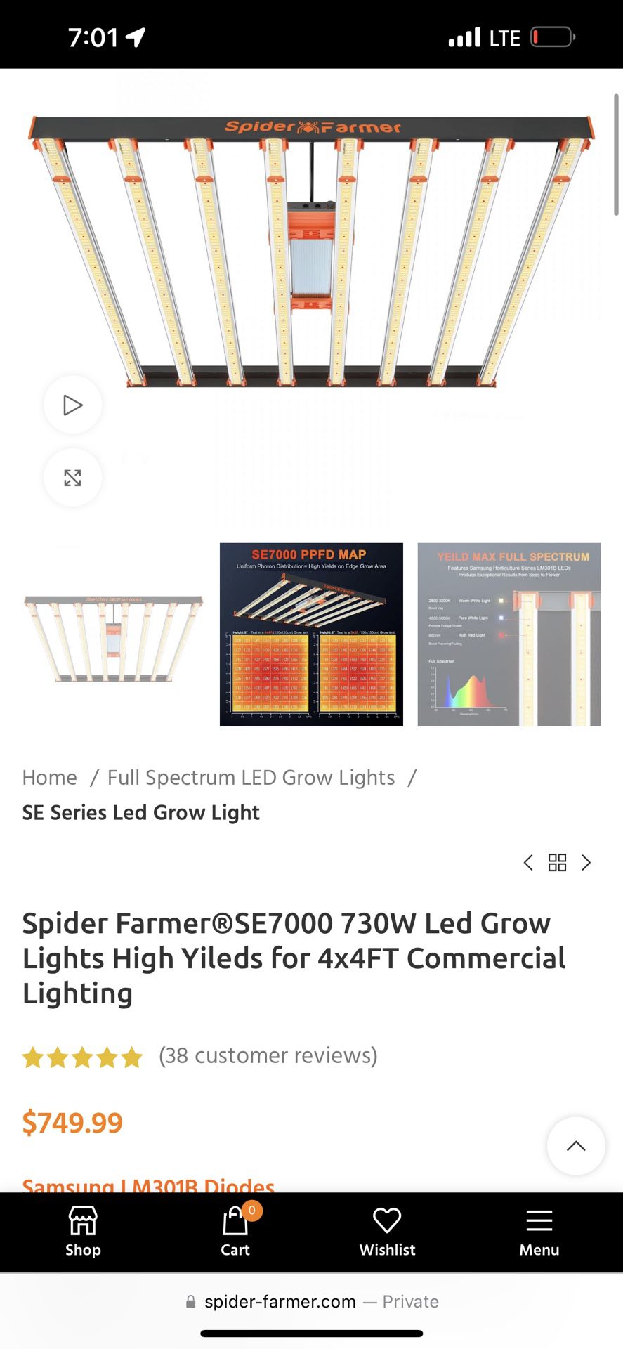 Spider Farmer SE7000 730W Led Grow Lights