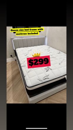 Queen size bed frame with pillow top mattress included