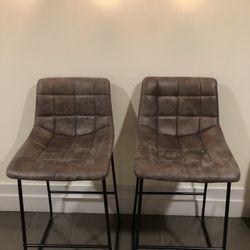 BOWERY HILL Metal Bar Stool Set in Brown (Set of 2)