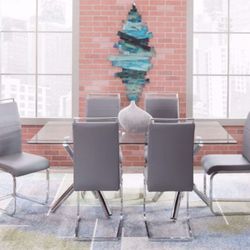 Modern Glass Table With Black Leather Chairs