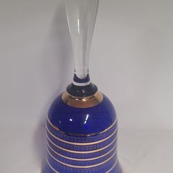 Beautiful Vintage Bohemian Cobalt Blue Crystal Bell With Gold Trim 