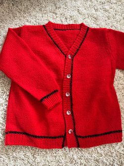 Red Hand-knitted  Cardigan