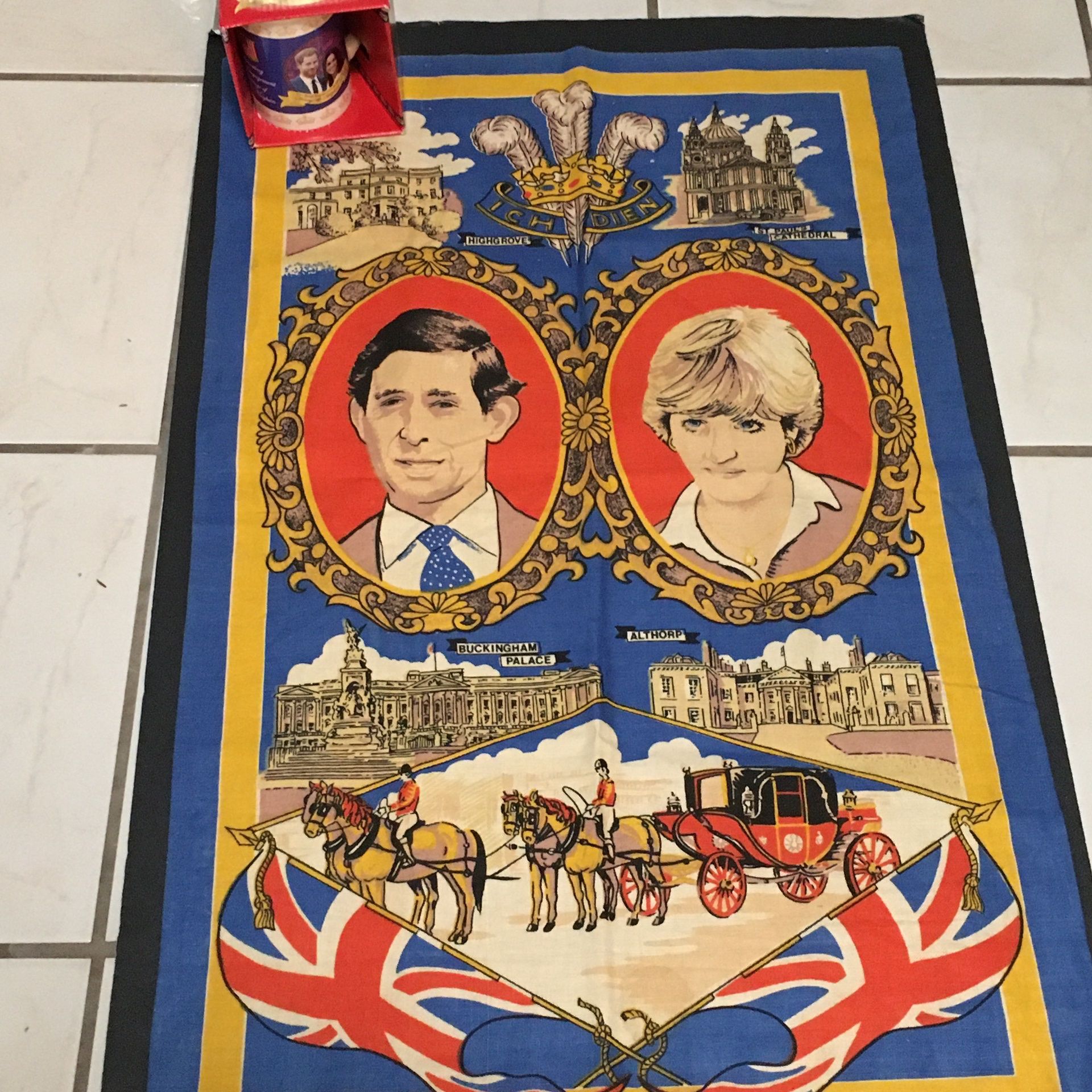 Diana & Charles Tea Towel & Harry & Meghan Commerative mug