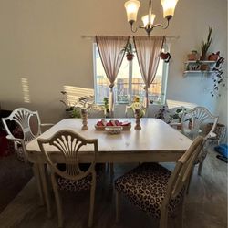 Vintage Dining Table With Leopard Chairs 