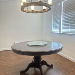 Round Wooden Dining Table with Glass Lazy Susan - 54”