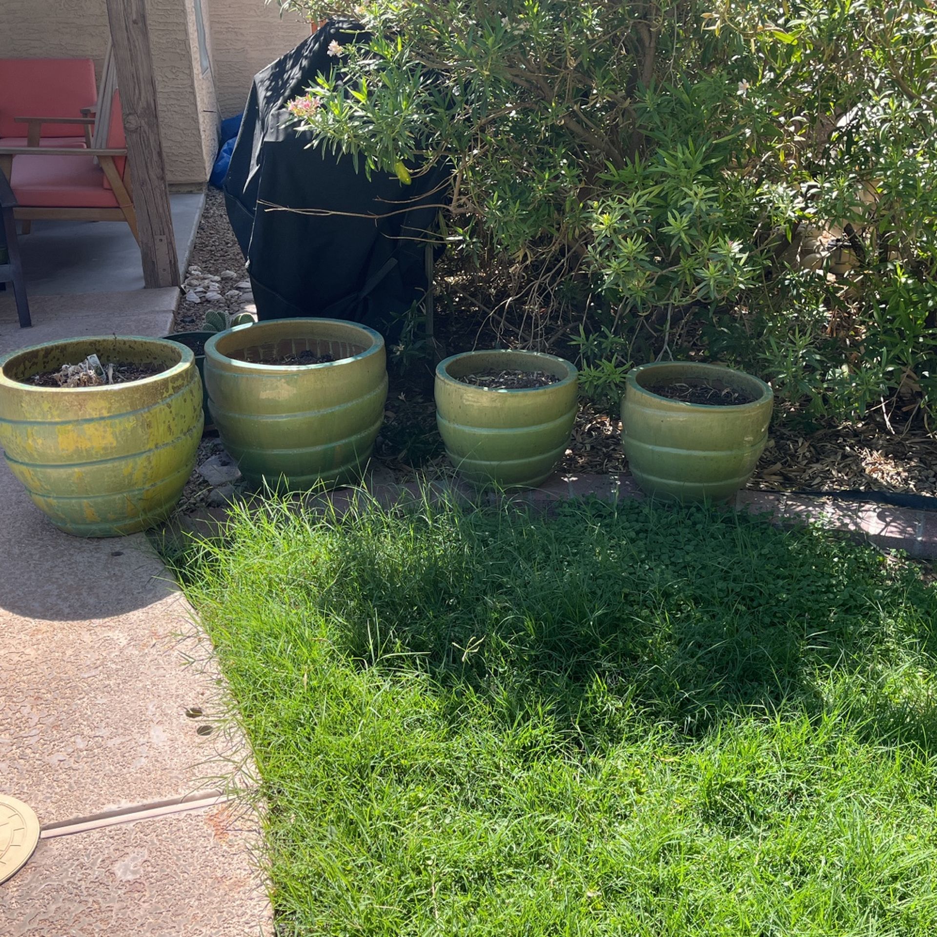 Set Of 4 Indoor/outdoor Ceramic Green Unique Glaze Planter Pots
