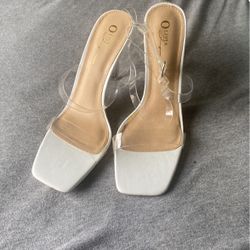 White Clear Strap Heels