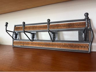 Williams Sonoma Hold Everything Wicker Coat Rack with Swivel Cast Iron Hooks