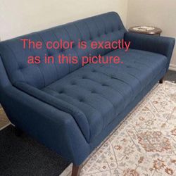 RC Wally Wide Tufted sofa Mid-Century Modern Comfy Accent  with Wood Legs, Solid Wood Frame 3 person Sofa for Bedroom, Living Room, Hotel, Blue
