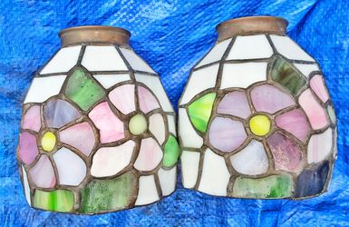 Real vintage stained glass floral lamp shades