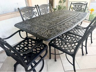 7pc Heavy Cast Aluminum Hanamint Outdoor Patio Dining Table Set