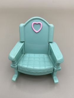 Vintage Fisher Price Loving Family Dollhouse Furniture Nursery Bedroom Kid Doll Green Rocking Chair  