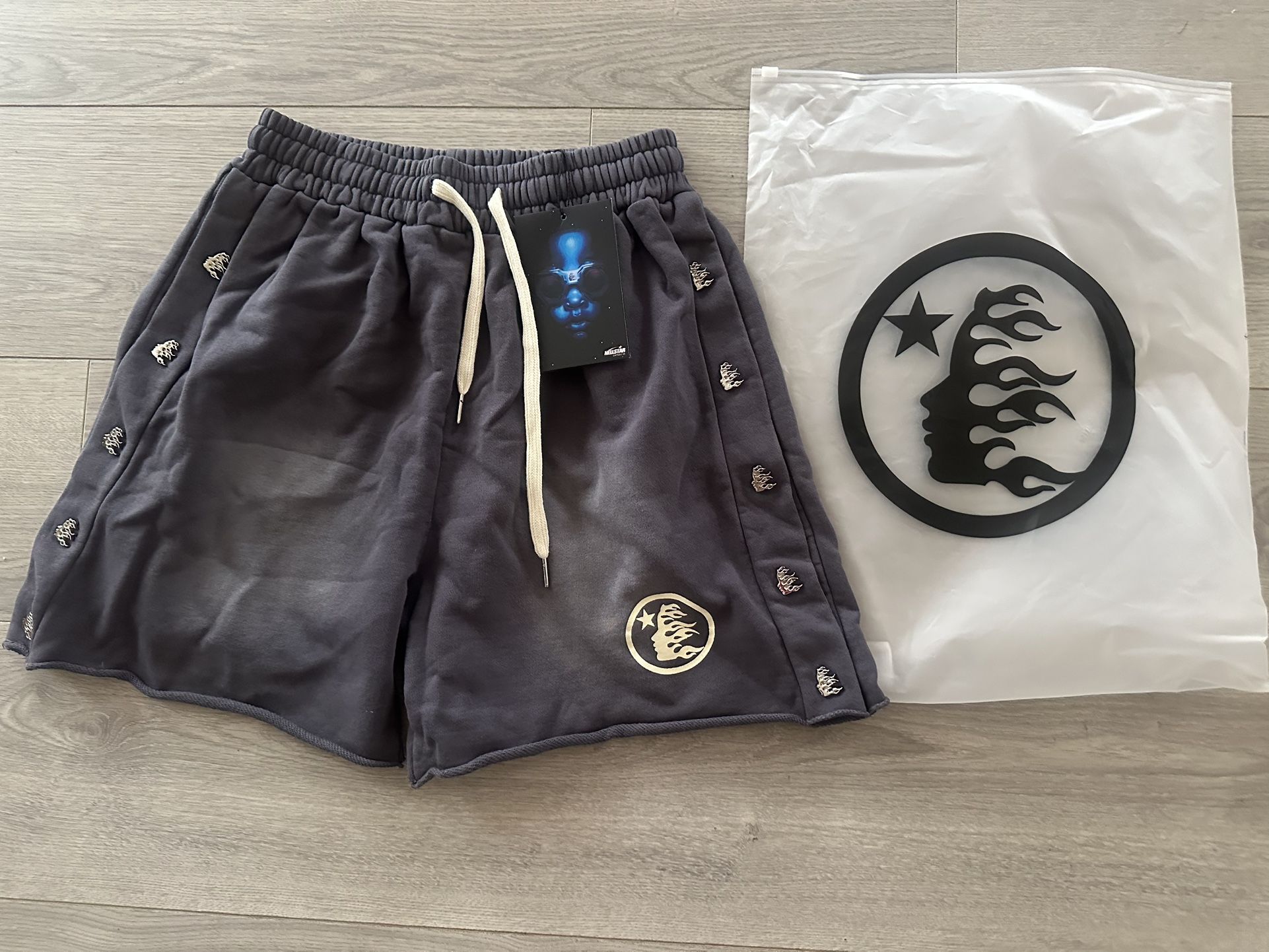 Grey hellstar shorts. small, medium, large