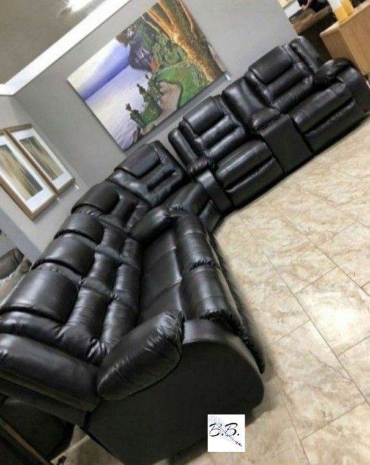 Brand New| Black Reclining Sectional Couch| Leather Sofa Couch| Red And Brown Color Options| Sofa Loveseat And Wedge|