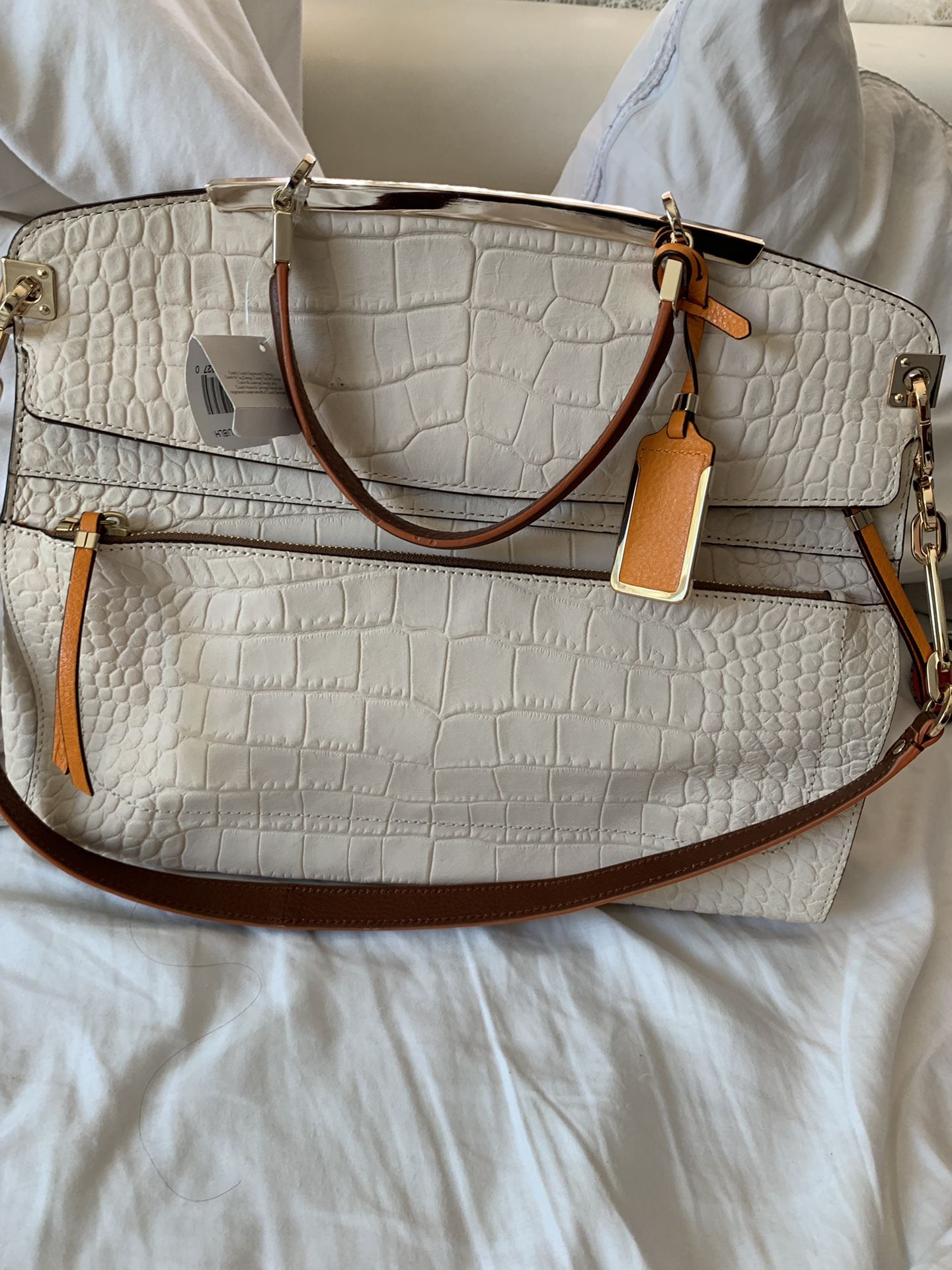 Coach rare Business leather Shoulder Bag beige Snake skin satchel medium size 12x16 inches looks like hermes birkin bag new authentic
