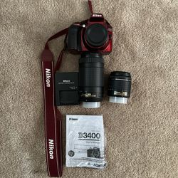 Nikon D3400, 2 Lenses, & Charger