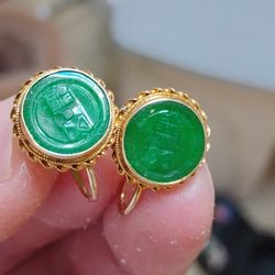 14k Antique 1960s Jade Happiness Earings 