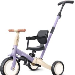 newyoo Toddler Tricycle with Push Handle for 1-3 Year Old, Toddler Bike, Birthday Toy for Boys and Girls, 5 in 1 Kids Trike, Balance Bike with Backres