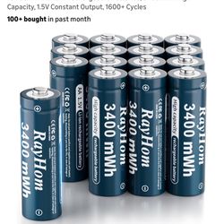 16 Pack AA Lithium Rechargeable Batteries, 3400mWh High Capacity, 1.5V Constant Output, 1600+ Cycles