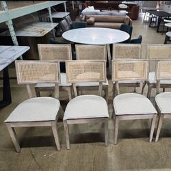 Brand New set of 6 Crate and Barrel Dupe Dining chairs finished in Natural elm wood with cane