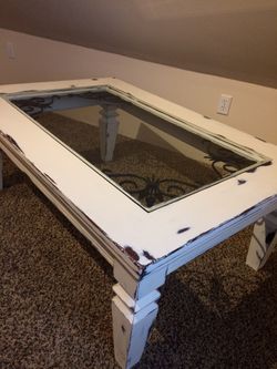 Coffee table refurbed wrought iron and glass top
