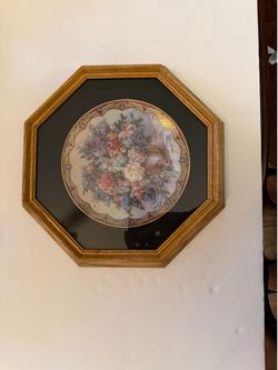Vintage Lena Liu 4 Framed Floral Plates Set / Lote De 4 Cuadros De Porcelana MCM