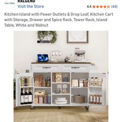Drop leaf Kitchen Island With Drawers and Shelves For Storage 