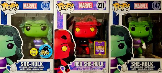 Funko Pop! Marvel SHE-HULK Bungled Package #147x2 & 231 Red She Hulk "New"...