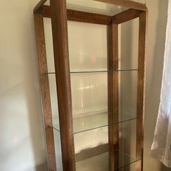 2 Mid Century Wood & Glass Display Shelves  6’x30”x17”