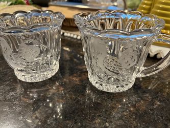 Vintage The European Collection Action Industries Inc. Cheswick Pa 24% Lead Crystal Made In W. Germany Frosted Bird Sugar Bowl & Creamer