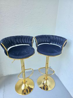 ​Set of 2 Modern Velvet Swivel Bar Stools – Black & Gold (Adjustable Height)