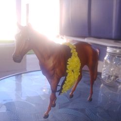 Brown Resin Horse With Yellow Flower
