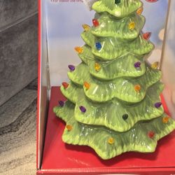 Mr. Christmas Tree Ceramic Nostalgic 15" Green LED Multi-Color Bulbs 