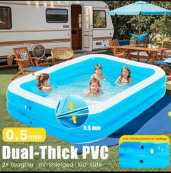 New DanRelax 119"x84"x17" Kids Inflatable Pool W/ LED Lights & Electric Air Pump